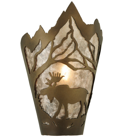 Meyda Lighting Moose at Dawn 8" Antique Copper Left Wall Sconce With Silver Mica Shade Glass