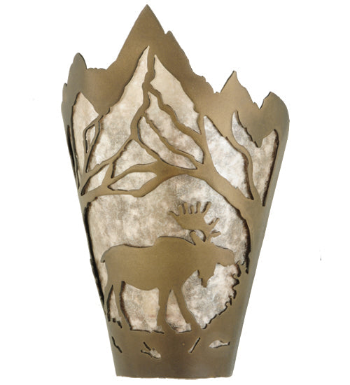 Meyda Lighting Moose at Dawn 8" Antique Copper Right Wall Sconce With Silver Mica Shade Glass