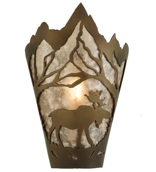 Meyda Lighting Moose at Dawn 8" Antique Copper Right Wall Sconce With Silver Mica Shade Glass
