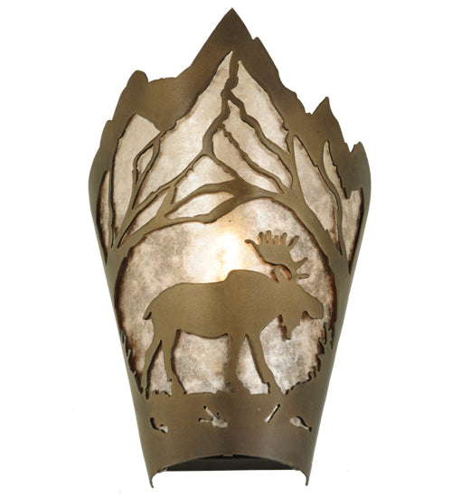 Meyda Lighting Moose at Dawn 8" Antique Copper Right Wall Sconce With Silver Mica Shade Glass