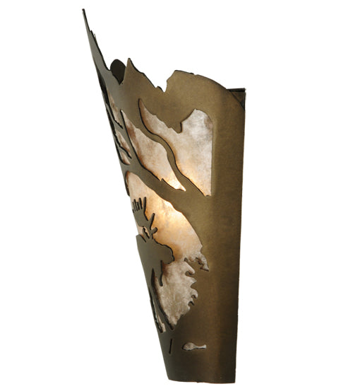 Meyda Lighting Moose at Dawn 8" Antique Copper Right Wall Sconce With Silver Mica Shade Glass