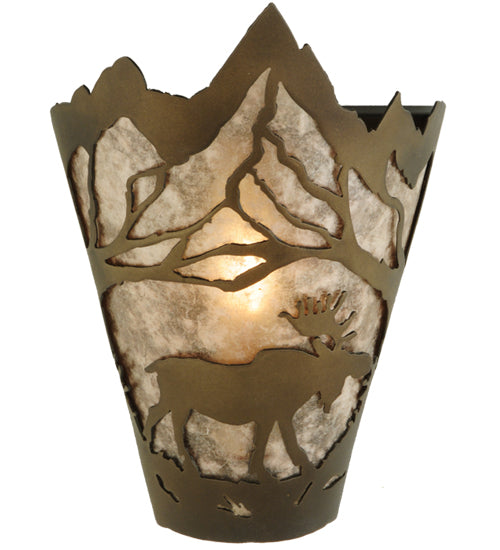 Meyda Lighting Moose at Dawn 8" Antique Copper Right Wall Sconce With Silver Mica Shade Glass