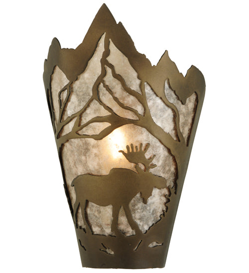 Meyda Lighting Moose at Dawn 8" Antique Copper Right Wall Sconce With Silver Mica Shade Glass