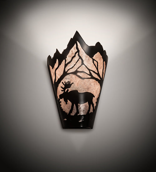 Meyda Lighting Moose at Dawn 8" Timeless Bronze Left Wall Sconce With Silver Mica Shade Glass