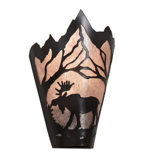 Meyda Lighting Moose at Dawn 8" Timeless Bronze Left Wall Sconce With Silver Mica Shade Glass