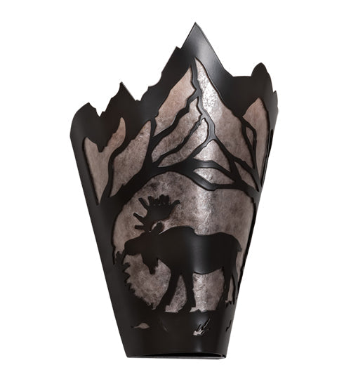Meyda Lighting Moose at Dawn 8" Timeless Bronze Left Wall Sconce With Silver Mica Shade Glass