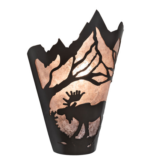 Meyda Lighting Moose at Dawn 8" Timeless Bronze Left Wall Sconce With Silver Mica Shade Glass