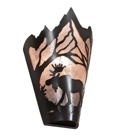 Meyda Lighting Moose at Dawn 8" Timeless Bronze Left Wall Sconce With Silver Mica Shade Glass