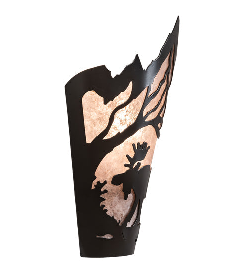 Meyda Lighting Moose at Dawn 8" Timeless Bronze Left Wall Sconce With Silver Mica Shade Glass
