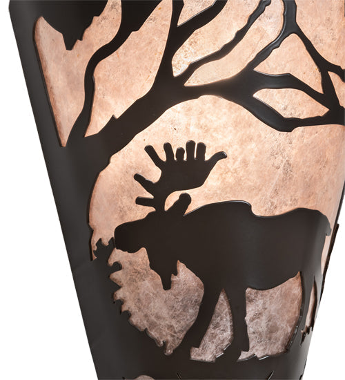 Meyda Lighting Moose at Dawn 8" Timeless Bronze Left Wall Sconce With Silver Mica Shade Glass