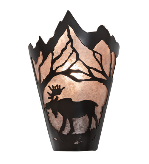 Meyda Lighting Moose at Dawn 8" Timeless Bronze Left Wall Sconce With Silver Mica Shade Glass