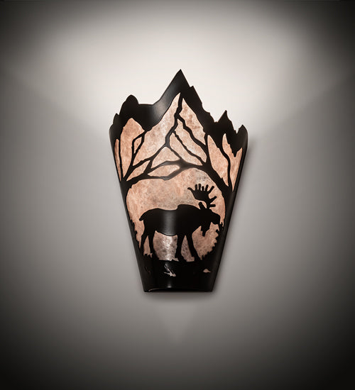Meyda Lighting Moose at Dawn 8" Timeless Bronze Right Wall Sconce With Silver Mica Shade Glass
