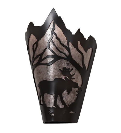 Meyda Lighting Moose at Dawn 8" Timeless Bronze Right Wall Sconce With Silver Mica Shade Glass