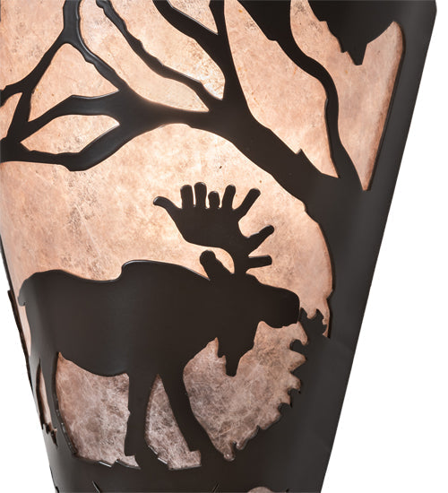 Meyda Lighting Moose at Dawn 8" Timeless Bronze Right Wall Sconce With Silver Mica Shade Glass