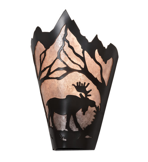 Meyda Lighting Moose at Dawn 8" Timeless Bronze Right Wall Sconce With Silver Mica Shade Glass