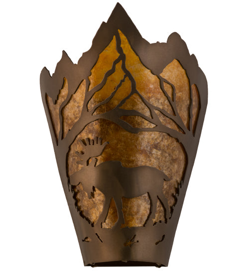 Meyda Lighting Moose at Dawn 9" Antique Copper Left Wall Sconce With Amber Mica Shade Glass