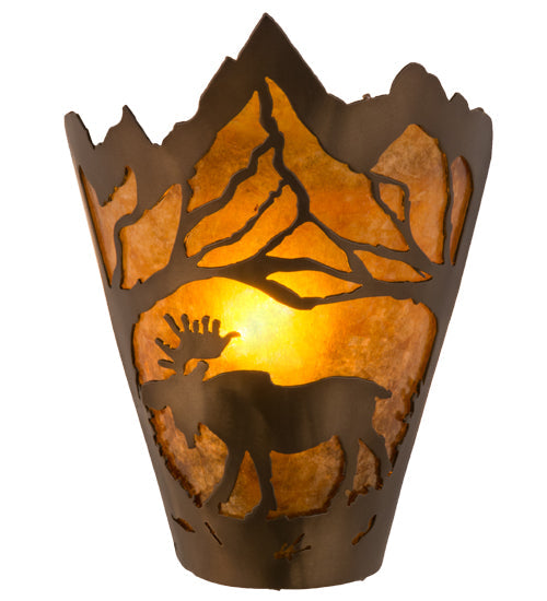 Meyda Lighting Moose at Dawn 9" Antique Copper Left Wall Sconce With Amber Mica Shade Glass