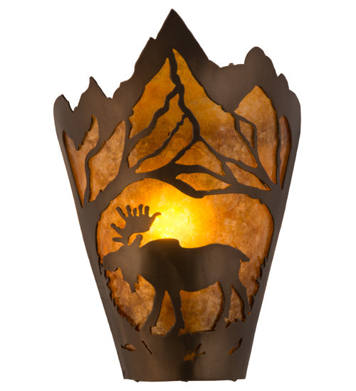 Meyda Lighting Moose at Dawn 9" Antique Copper Left Wall Sconce With Amber Mica Shade Glass