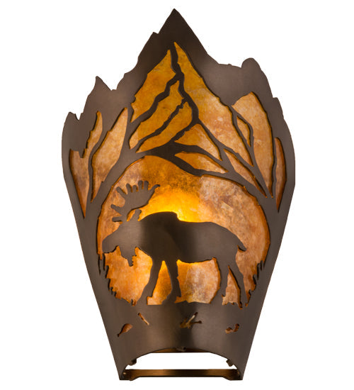 Meyda Lighting Moose at Dawn 9" Antique Copper Left Wall Sconce With Amber Mica Shade Glass