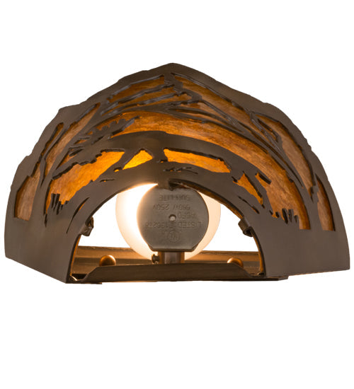 Meyda Lighting Moose at Dawn 9" Antique Copper Left Wall Sconce With Amber Mica Shade Glass