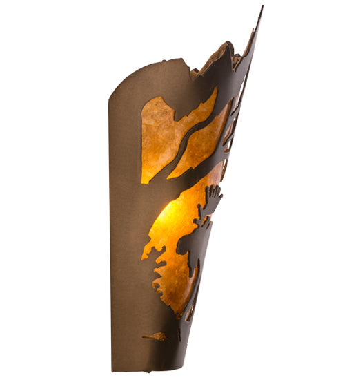 Meyda Lighting Moose at Dawn 9" Antique Copper Left Wall Sconce With Amber Mica Shade Glass