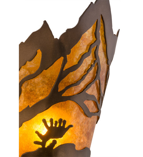 Meyda Lighting Moose at Dawn 9" Antique Copper Left Wall Sconce With Amber Mica Shade Glass