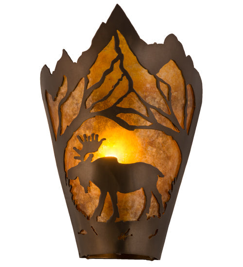 Meyda Lighting Moose at Dawn 9" Antique Copper Left Wall Sconce With Amber Mica Shade Glass