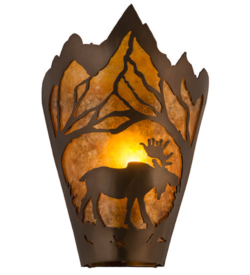 Meyda Lighting Moose at Dawn 9" Antique Copper Right Wall Sconce With Amber Mica Shade Glass