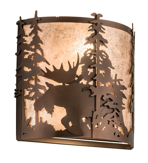 Meyda Lighting Moose at Dusk 12" 2-Light Mahogany Bronze Wall Sconce With Silver Mica Shade Glass
