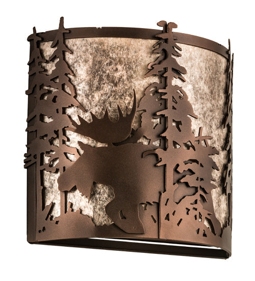 Meyda Lighting Moose at Dusk 12" 2-Light Mahogany Bronze Wall Sconce With Silver Mica Shade Glass