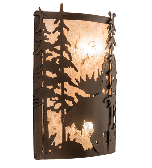 Meyda Lighting Moose at Dusk 12" 2-Light Mahogany Bronze Wall Sconce With Silver Mica Shade Glass