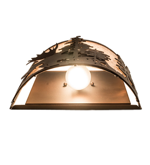 Meyda Lighting Moose at Dusk 12" 2-Light Mahogany Bronze Wall Sconce With Silver Mica Shade Glass