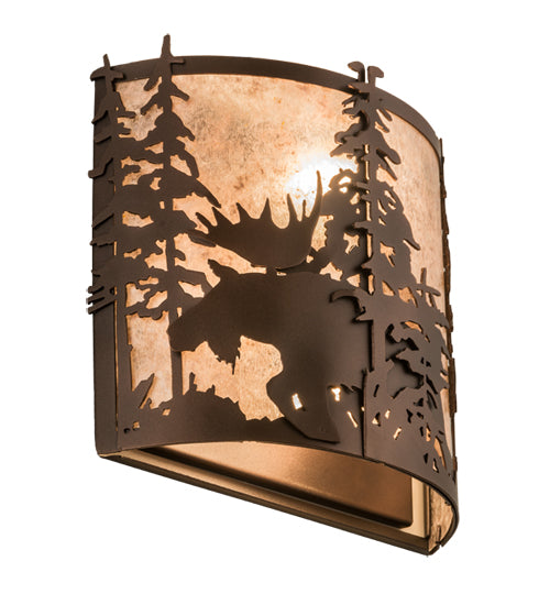 Meyda Lighting Moose at Dusk 12" 2-Light Mahogany Bronze Wall Sconce With Silver Mica Shade Glass