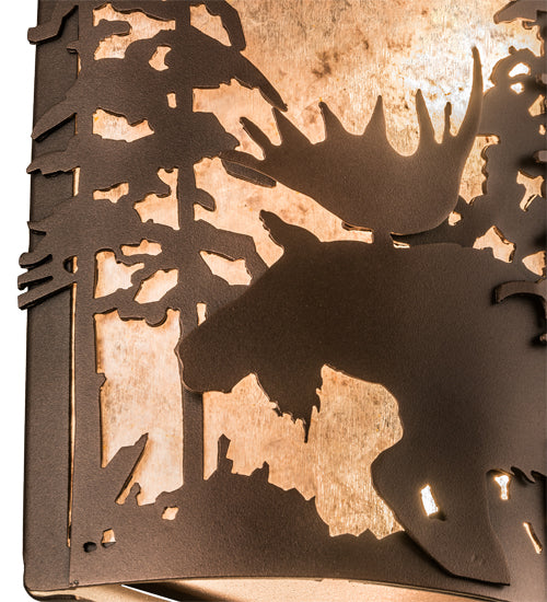 Meyda Lighting Moose at Dusk 12" 2-Light Mahogany Bronze Wall Sconce With Silver Mica Shade Glass