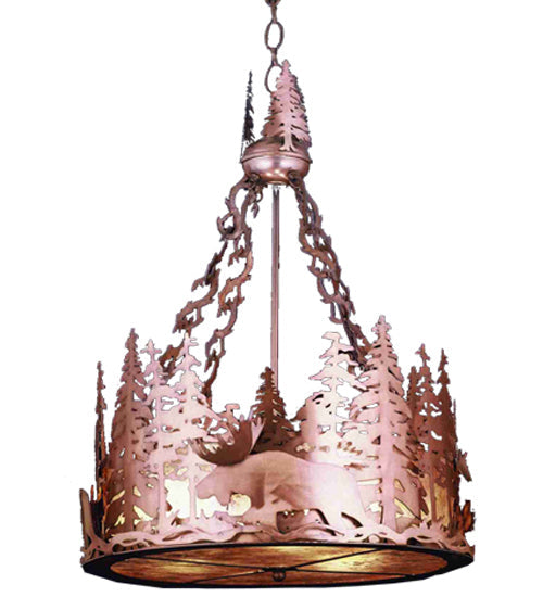 Meyda Lighting Moose at Dusk 16" 2-Light Antique Copper Inverted Pendant Light With Silver Mica Shade Glass
