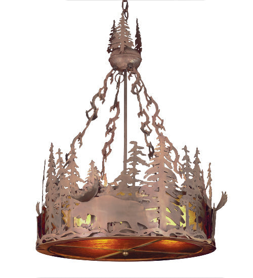 Meyda Lighting Moose at Dusk 16" 2-Light Rust Inverted Pendant Light With Amber Mica Shade Glass