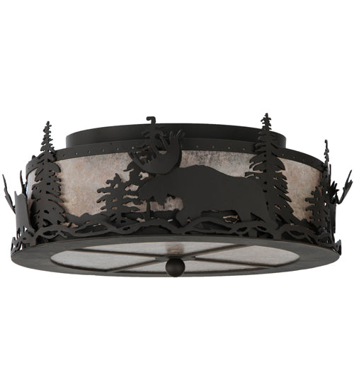 Meyda Lighting Moose at Dusk 17" 2-Light Oil Rubbed Bronze Flush Mount Light With Silver Mica Shade Glass
