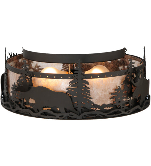 Meyda Lighting Moose at Dusk 17" 2-Light Oil Rubbed Bronze Flush Mount Light With Silver Mica Shade Glass