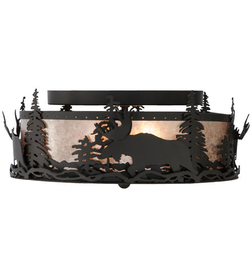 Meyda Lighting Moose at Dusk 17" 2-Light Oil Rubbed Bronze Flush Mount Light With Silver Mica Shade Glass