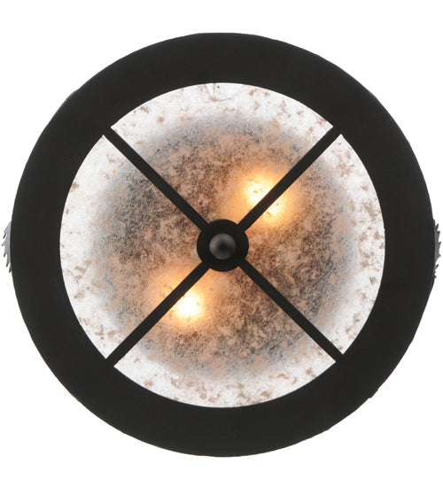 Meyda Lighting Moose at Dusk 17" 2-Light Oil Rubbed Bronze Flush Mount Light With Silver Mica Shade Glass