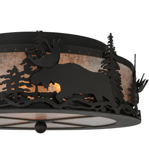 Meyda Lighting Moose at Dusk 17" 2-Light Oil Rubbed Bronze Flush Mount Light With Silver Mica Shade Glass