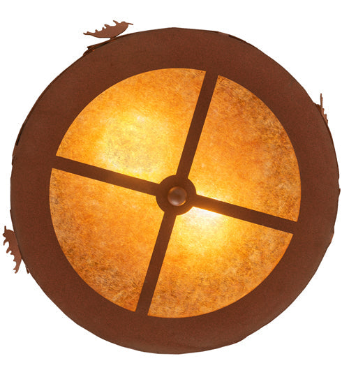 Meyda Lighting Moose at Dusk 18" 2-Light Rust Flush Mount Light With Amber Mica Shade Glass