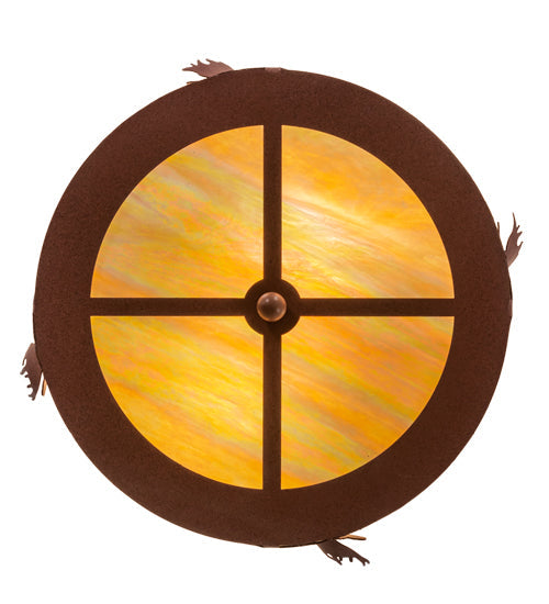 Meyda Lighting Moose at Dusk 18" 2-Light Rust Flush Mount Light With Beige Art Shade Glass