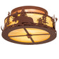 Meyda Lighting Moose at Dusk 18" 2-Light Rust Flush Mount Light With Beige Art Shade Glass