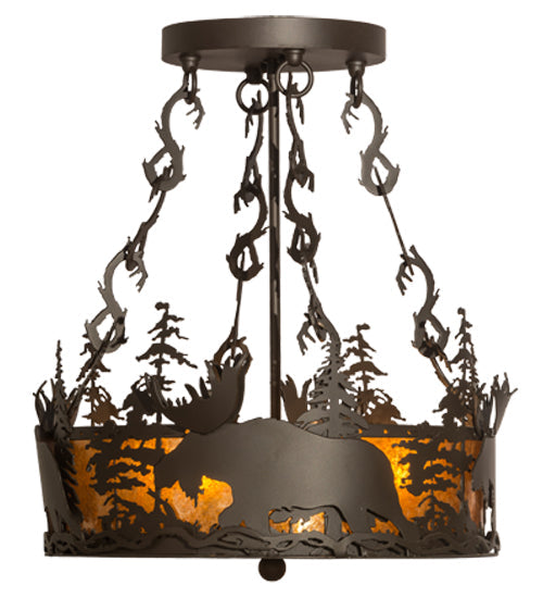 Meyda Lighting Moose at Dusk 18" 4-Light Oil Rubbed Bronze Semi-flush Mount Light With Amber Mica Shade Glass