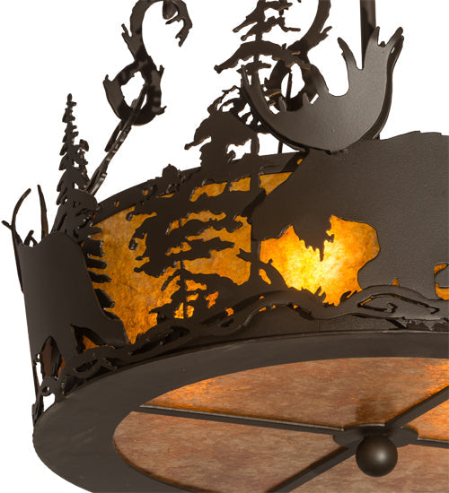 Meyda Lighting Moose at Dusk 18" 4-Light Oil Rubbed Bronze Semi-flush Mount Light With Amber Mica Shade Glass