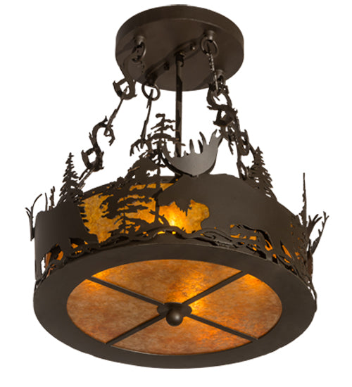 Meyda Lighting Moose at Dusk 18" 4-Light Oil Rubbed Bronze Semi-flush Mount Light With Amber Mica Shade Glass