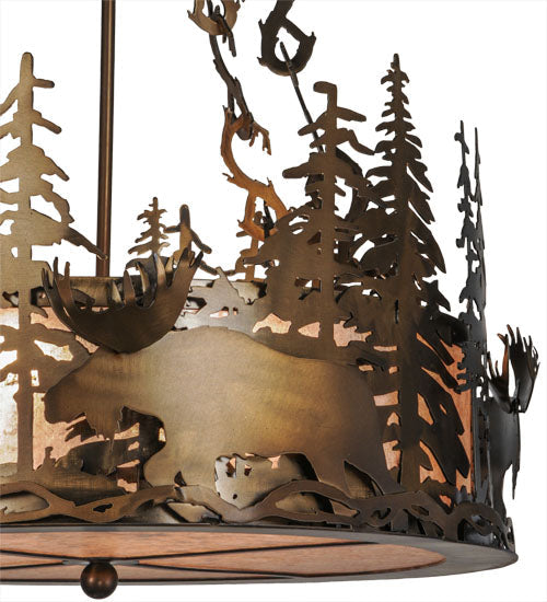 Meyda Lighting Moose at Dusk 22" 4-Light Antique Copper Inverted Pendant Light With Silver Mica Shade Glass