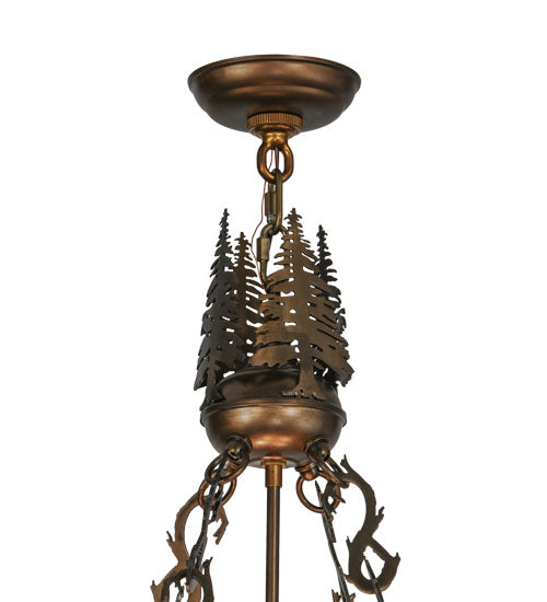 Meyda Lighting Moose at Dusk 22" 4-Light Antique Copper Inverted Pendant Light With Silver Mica Shade Glass