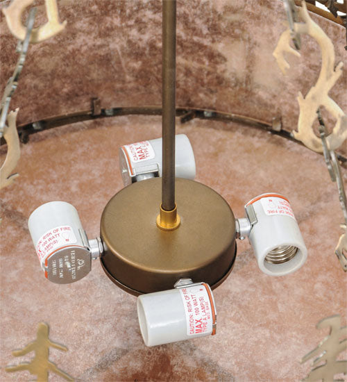 Meyda Lighting Moose at Dusk 22" 4-Light Antique Copper Inverted Pendant Light With Silver Mica Shade Glass